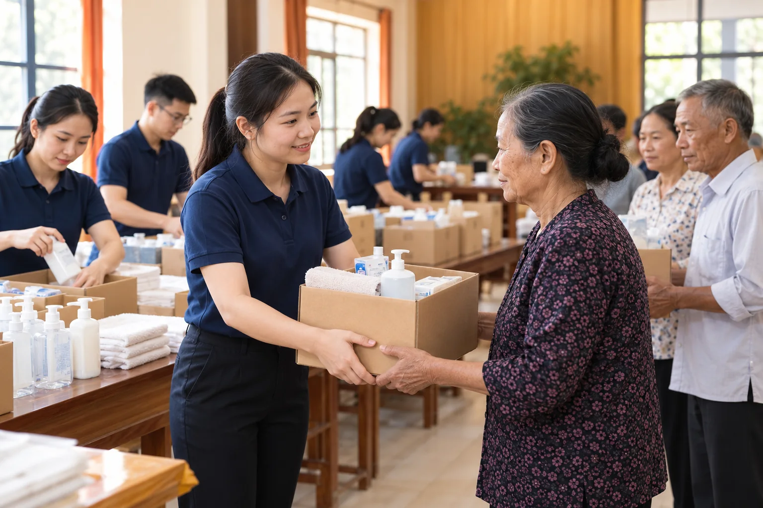 Hình ảnh minh họa hoạt động trao tặng vật phẩm chăm sóc cá nhân cho cộng đồng